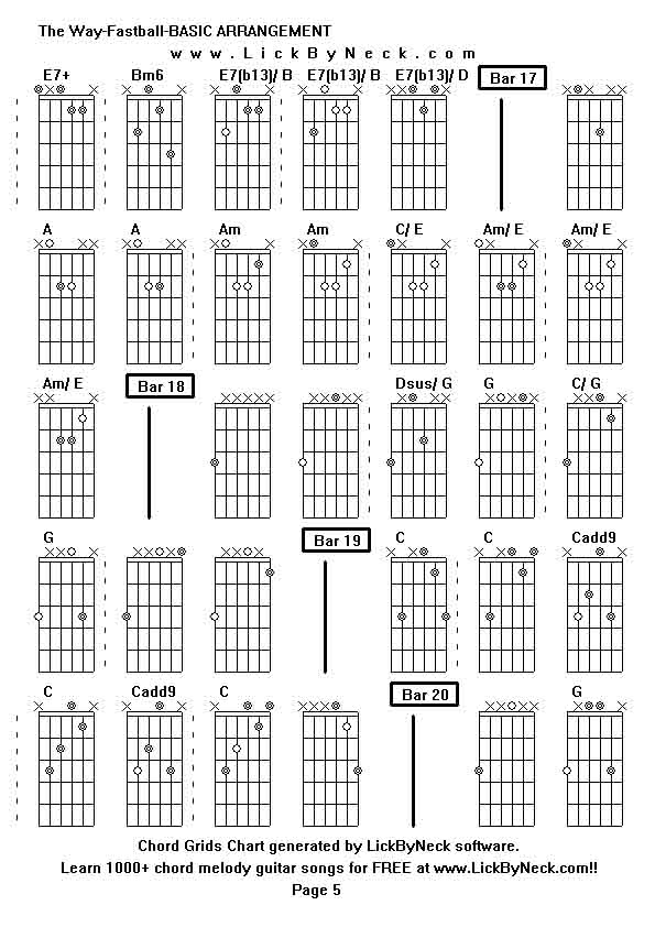 Chord Grids Chart of chord melody fingerstyle guitar song-The Way-Fastball-BASIC ARRANGEMENT,generated by LickByNeck software.